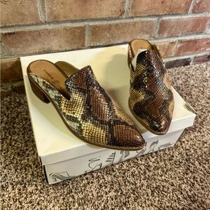Chinese Laundry Snakeskin Mules • Size 8 • Warm tone Browns